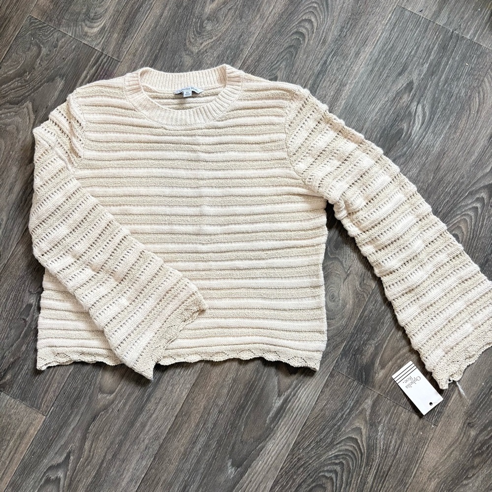 NWT Striped sweater scalloped hem bell sleeves